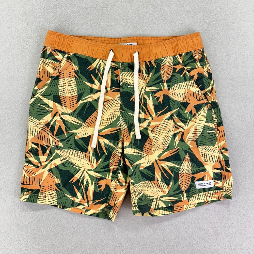 Banks Journal Boardshorts Mens 32 Orange Floral‎ Tropical Leaf Patter Surf Beach